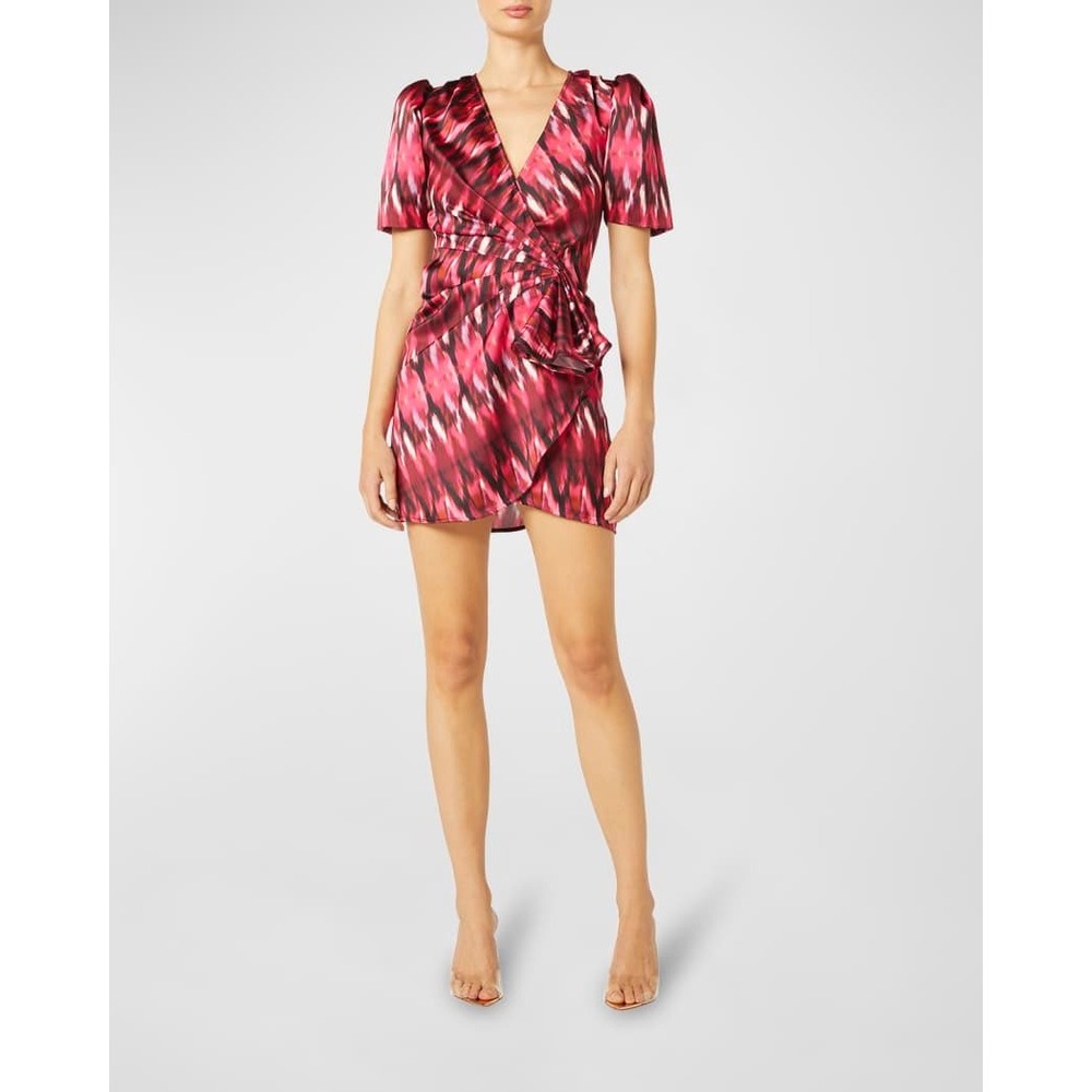MISA‎ Los Angeles Amina Pink Burgundy Ikat Print Side Knot Mini Dress XS